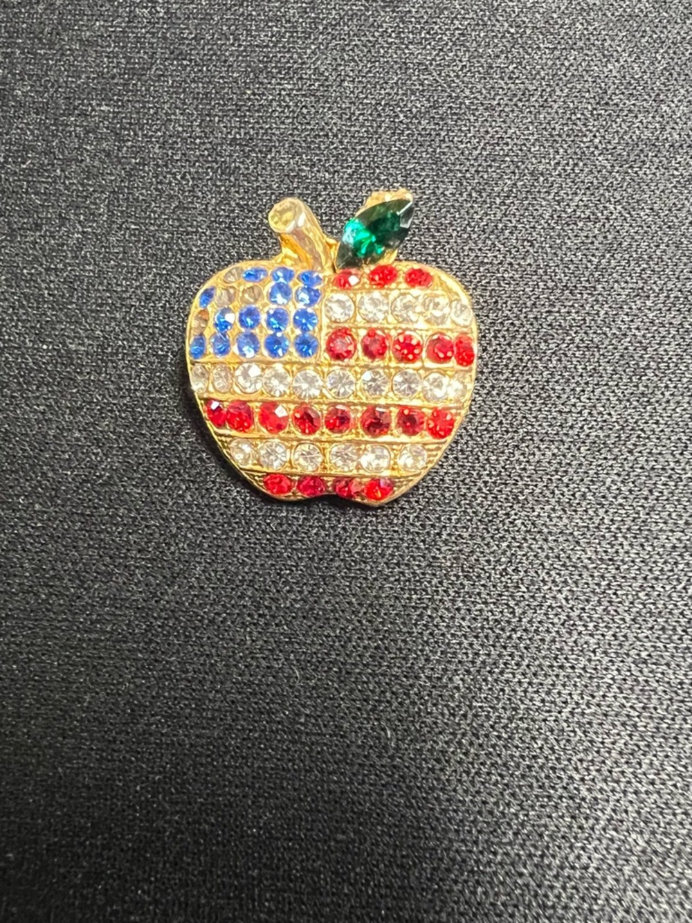 Crystal American Flag Apple Pin Brooch - Red, Blue, Clear, Green